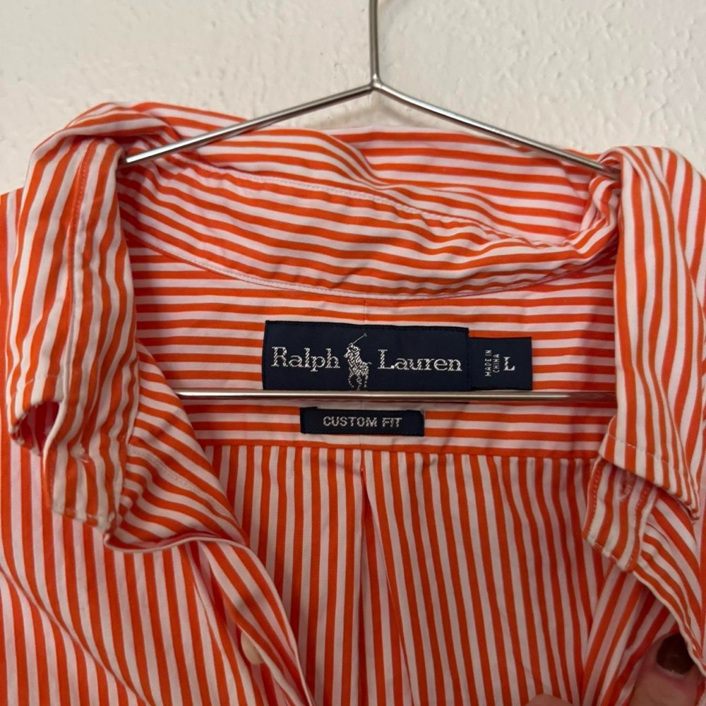 Vintage Ralph Lauren Orange Striped Button Down - Picture 4 of 6